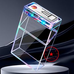 Latest Multifunctional Transparent ABS Smoking Preroll Cigarette Storage Box Portable Colourful LED Lamp USB Lighter Dry Herb Tobacco Housing Holder Stash Case