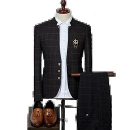 Mens Suits Blazers Jacketpants Fashion Men Plaid Suit Set English Slim Fit Party Dress Groomsman High End Size S3xl 231116