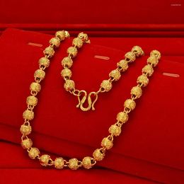 Chains Genuine 24k Yellow Gold Olive Bead Hollow Necklaces For Men Luxury Sand Pendant Chain Fine Jewellery Wedding Birthday Gifts