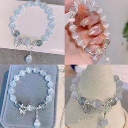 Link Bracelets Fashion Imitation Opal Bracelet Simple Pendant Ins Moonstone Crystal Bead Moon Jewelry Gifts