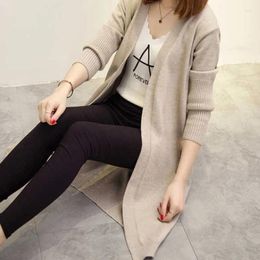 Women's Knits Mid-Length Cardigan Sweater Women Long-Sleeved Jacket Autumn Winter 2024 Solid Colour Sweaters