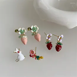 Dangle Earrings AOMU Korean Cute Colourful Metal Enamel Dripping Oil Flower Strawberry Drop For Women Gilrs Jewellery Accessories