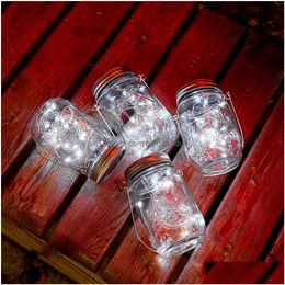 Garden Decorations Garden Decorations 6Pcs 20 Leds Fairy Light Solar For Mason Jar Lid Insert Color Changing Decor Christmas Lights Ou Dhxpu