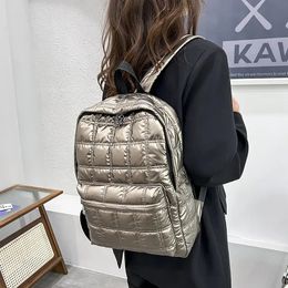 Evening Bags 2023 Winter Ultra Light Space Down Women's Backpack Quilted Plaid Female School Backpacks for Women Girls 231115