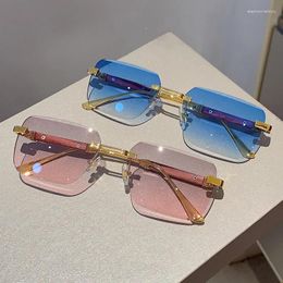 Sunglasses Fashion Vintage Rimless Square Women For Men Trendy Sun Glasses Punk Pink Shades Designer Metal Eyeglass