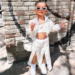 Clothing Sets 1 8Y Kids Casual Outfits for Girls 2023 Autumn Children White Short Jacket Crop Tops Flared Pants Clothes 231116