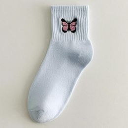 Women Socks Butterfly Embroidery Sock Cotton Sport-Socks Hosiery Breathable Plain Men Road Bicycle Comfort Outdoor Cycling Calcetines