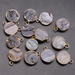 Pendant Necklaces Natural Irregular Raw Stone Round Pendants Milky Way Charms Rough Healing Reiki Agate With Gold Edge Jewellery Gift 6PcsPend