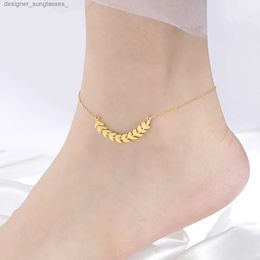Anklets Skyrim Bohemia Leg Ankle Bracelet Stainless Steel Gold Colour Ear of Wheat Tree Leaves Beach Foot Chain Anklet Jewellery for WomenL231116