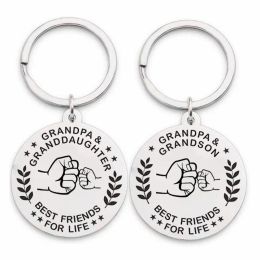 Stainless Steel Keychain Pendant Metal Round Family Key Chain Grandpa Affection Keyring Creative Gift Supplies 30MM LL