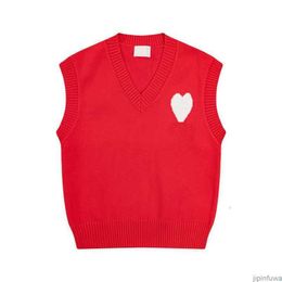 Amis Sweater Paris Fashion Knit Jumper V Neck Vest Sleeveless Sweat 2023 Autumn Winter AM I Heart Coeur Love Jacquard Amisweater IOLP