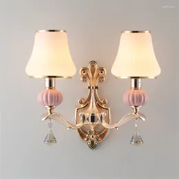 Wall Lamps Pink Glass Ceramic Lamp Princess Bedroom Bedside Living Room European Decorative Dining Court Sconces Lights