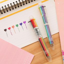 1pcs 0.5mm 6-Color Ballpoint Pen Transparent Barrel Retractable Fine Point Pens Students Kid Children Nurses Gift Writing