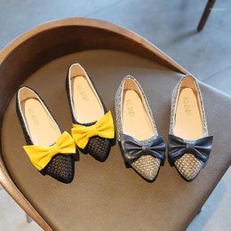 Flat Shoes Children Leather For Girls Kids Loafers Bow-knot Chic Princess Flats Pointed Toes Boat Fashion Soft 26-35 Spring