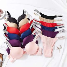 2023 Sexy Letter Rhinestone Underwear Comfort Brief Push Up Bra and Panty 2 Piece Sets for Women Lingerie Bikini Set Motion Design fashion