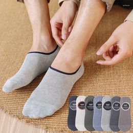 Men's Socks 5 Pairs Men Casual Boat Male Cotton Solid Colour Striped Ankle Sox Anti-slip Comfortable Breathable Short Invisible