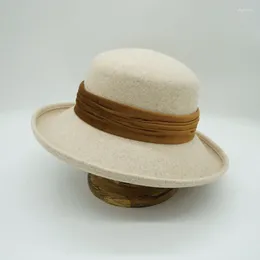 Berets 2023 Elegant Retro Small Fragrance Beige Wool Top Hat Women's Autumn And Winter British French Versatile Pot Plush Felt