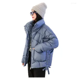 Women's Trench Coats Black Down Cotton Coat 2023 Winter Fashion Temperament Stand-up Collar Bread Service Blue Warmth Outerwear Top N1510