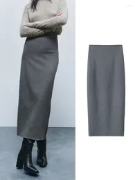 Skirts 2023 Straight Midi For Women High Waist Long Skirt Autumn Hem Slit Woman Office Basic Women's