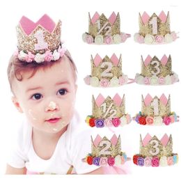 Hair Accessories 2PC Baby Birthday Party Hat Princess Crown Headband 1 2 3 Year Decorations Shower Children Supplies