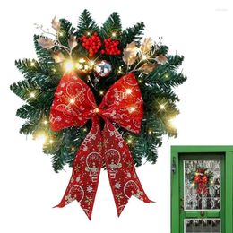 Ghirlanda natalizia pre-illuminata con fiori decorativi | Porta artificiale a batteria con decorazioni centrotavola da tavolo con luci a led