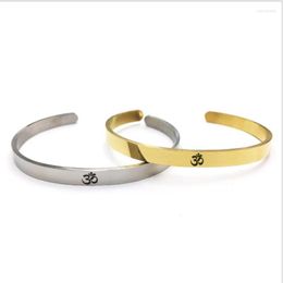 Bangle Stainless Steel Bracelet Sanskrit OM Symbol Open Mirror Polished Vacuum Plating