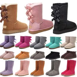 designer boots australia slippers tasman womens platform winter booties girl classic snow boot ankle short bow mini fur black chestnut pink Bowtie shoes size match