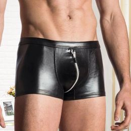 Underpants Men Briefs Faux Leather Zipper Panties Sexy Male Boxer Underwear Shorts Stretch Close Fit Thin Fashion