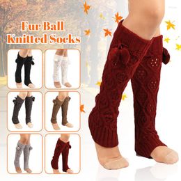 Women Socks Winter Knit Loose Style Lady Boot Knee High Stockings Leggings Thicken Warm Ball Foot Cover