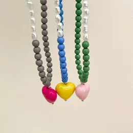 Pendant Necklaces Y2K Jewellery Colourful Peach Heart Pearl Necklace For Women Fashion Korea Charm Cute Harajuku 90s Aesthetic Kawaii
