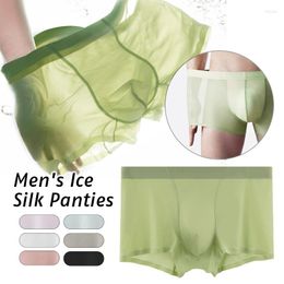 Underpants Men's Ice Silk Boxer Briefs Shorts Pouch Panties Seamless Swim Trunks Underwear Male Summer Cool Ultra-thin Breathable