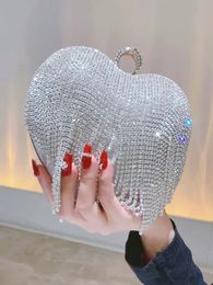 Evening Bags Purse Sliver Tassel Luxury Clutch Party Wedding Diamond Heart Bag Shape Gold Handbag Handle 231115