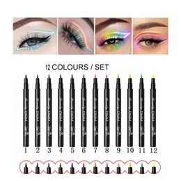 Eye Shadow/Liner Combination 12Pcs/Set Liquid Eyeliner Waterproof Eyeliner Pencil Long-Lasting Liquid Eye Liner Pen Quick-Dry No Blooming Cosmetics Tool 231109