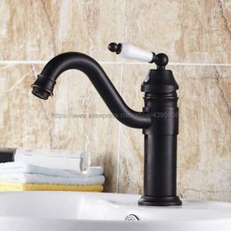 Bathroom Sink Faucets Oil Rubbed Bronze Basin Faucet Swivel Spout Single Ceramics Handle Vessel Tap Mixer Bnf313