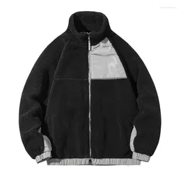 Men's Jackets Winter Lamb Wool Jacket Patchwork Fleece Hip Hop Coat Streetwear Warm Cotton Overcoat Male