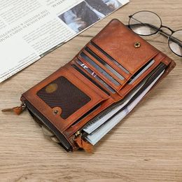 Wallets Men's Wallet Genuine Leather Soft Short Zipper Purse Crazy Horse Male Women Vintage Card Holders For Men