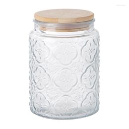 Storage Bottles Begonia Flower Embossed Jar Food Grade Retro Glass Sealed Home Small Ornament Jars Kitchen