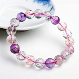 Strand 11mm Genuine Natural Colorful Rutilated Quartz Super Seven Melody Stone Crystal Stretch Round Bead Bracelets For Women