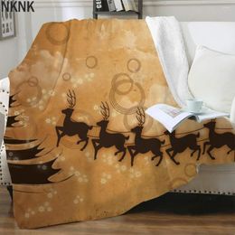 Blankets NKNK Brank Santa Claus Animal For Beds Painting Bedspread Bed Retro 3D Print Sherpa Blanket Premium