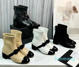 With Box Designer Womens Boots Bow Ankle Boot White Stretch Lambskin Leather Shorts Boots For Ladies