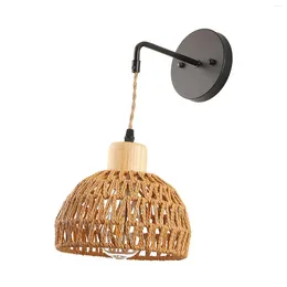 Wall Lamp Rattan Sconce Rustic Hand Woven Light For Bedroom Entry Restaurant