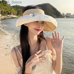 Wide Brim Hats Bucket Hats Double-faced Empty Sun Visor Cap For Women Anti-UV Wide Brim Sun Beach Cap Women Sun Protection Travel Summer Ladies Cap YQ231116