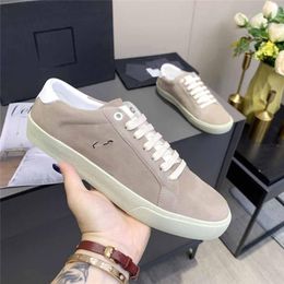 YS Designer With Box Canvas Court Classic SL/06 Distressed Shoes 2021SS Embroidered Signature Low Top Calfskin Suede Beige White Sole xY