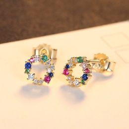 Korean Colourful Zircon Flower Ring s925 Silver Stud Earrings Jewellery Women Plated 18k Gold Retro Earrings for Women Wedding Party Valentine's Day Christmas Gift SPC