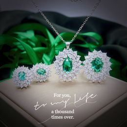 Princess Diana Emerald Diamond Jewelry set 925 Sterling Silver Wedding Rings Earrings Necklace For Women Men Engagement Jewelry