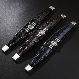 wholesale Fashion PU leather scripture Compass Charm bracelet hand woven multilayer bracelet for men hip hop jewelry