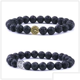 Charm Bracelets 8Mm Black Lava Stone Tree Of Life Bracelets Aromatherapy Essential Oil Diffuser Bracelet For Women Men Frien Dhgarden Dhoak