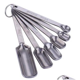 Measuring Tools Narrow 6Pcs/Set Stainless Steel Measuring Spoons Cups Set Tools For Baking Coffee Tea Kits Kitchen Drop Delivery Home Dhgsh