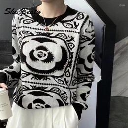 Women's Sweaters Vintage Sweater Pullovers Women O-Neck Long Sleeve Colours Diamond Striped Korean Fashion Tops Chic Knitwears Winter