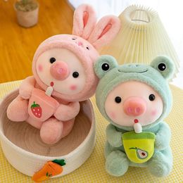 Plush Dolls 98 inches25 centimeters cute little pig stuffed animals plush toys soft throw pillows with Boba tea 231115